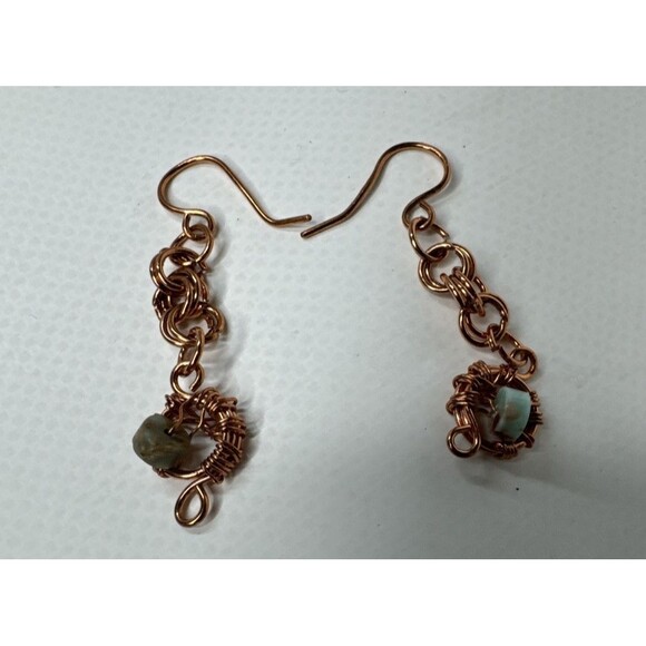 Copper Wire Necklace Earrings And Bracelet Set With Dyed Jasper Hand Made - Picture 10 of 13